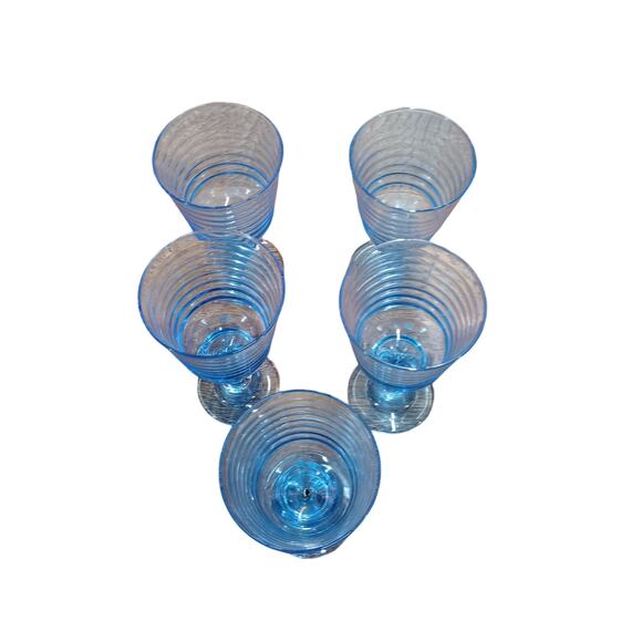 Vintage Libbey Blue Sirrus Harlequin Romance Water Wine Goblets Glasses Set of 5 - Picture 4 of 4